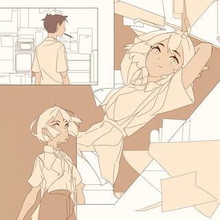 Rubricolor style, Midjourney V6.1: black-and-white manga comic strip