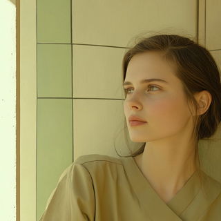 Rubricolor style, Midjourney V6.1: photographic portrait of female protagonist