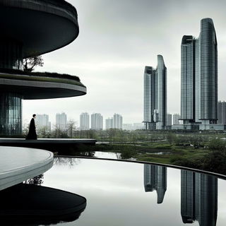 Waterfall Masque style, Midjourney V6.1: megacity with futuristic bioarchitecture