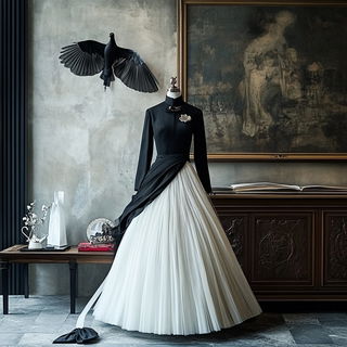 Waterfall Masque style, Midjourney V6.1: haute-couture fashion outfit