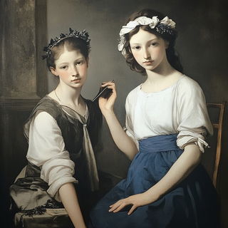 Waterfall Masque style, Midjourney V6.1: classical 18th-century oil painting