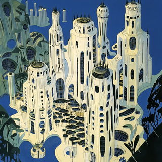 Carved Collage Brutalism style, Midjourney V6.1: megacity with futuristic bioarchitecture