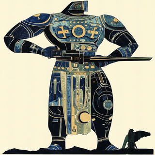 Carved Collage Brutalism style, Midjourney V6.1: concept art character design of retropunk steam knight