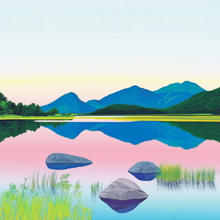 Microcosm Vaporium style, Midjourney V6.1: realistic landscape photograph of quiet dawn