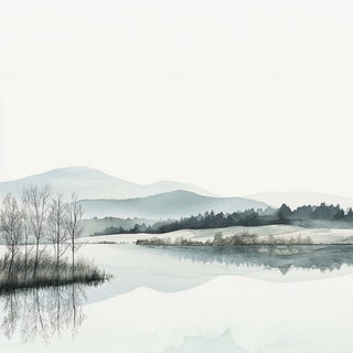 Splatterglyph style, Midjourney V6.1: realistic landscape photograph of quiet dawn