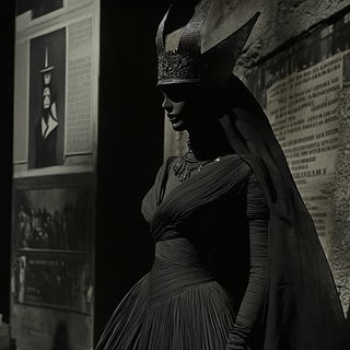 Contourmask style, Midjourney V6.1: haute-couture fashion outfit