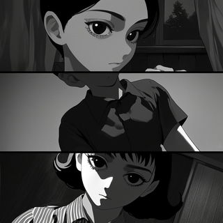 Contourmask style, Midjourney V6.1: black-and-white manga comic strip