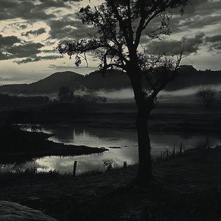 Contourmask style, Midjourney V6.1: realistic landscape photograph of quiet dawn