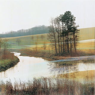 Chromacranial style, Midjourney V6.1: realistic landscape photograph of quiet dawn