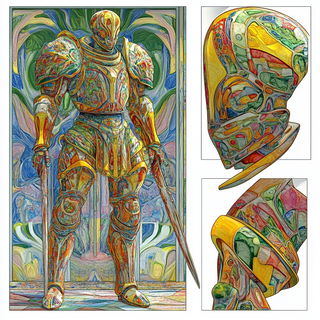 Pyroderm style, Midjourney V6.1: concept art character design of retropunk steam knight