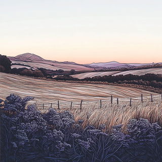 Stratacircle style, Midjourney V6.1: realistic landscape photograph of quiet dawn