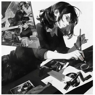 Asterion Observatory style, Midjourney V6.1: black-and-white manga comic strip