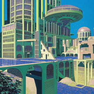 Washbound Wayfarers style, Midjourney V6.1: megacity with futuristic bioarchitecture