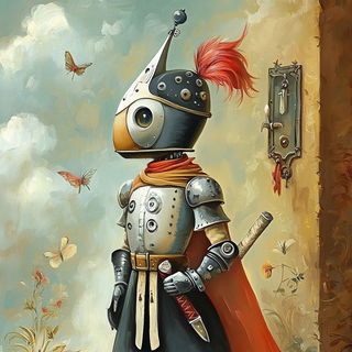 Fluoroglacialis style, Midjourney V6.1: concept art character design of retropunk steam knight