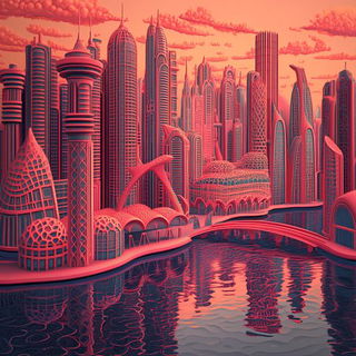 Vatcurrent style, Midjourney V6.1: megacity with futuristic bioarchitecture