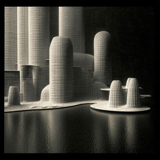Blackfire Enamel Grid style, Midjourney V6.1: megacity with futuristic bioarchitecture