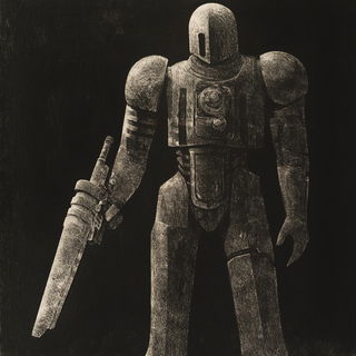 Blackfire Enamel Grid style, Midjourney V6.1: concept art character design of retropunk steam knight