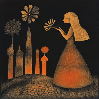 Blackfire Enamel Grid style, Midjourney V6.1: retro fairy-tale illustration