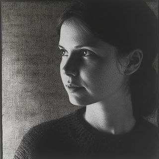 Blackfire Enamel Grid style, Midjourney V6.1: photographic portrait of female protagonist