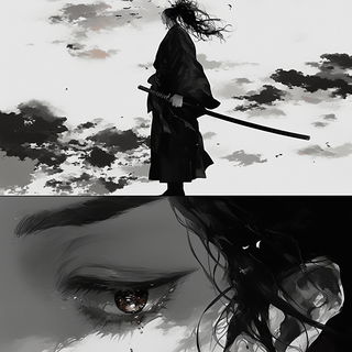 Ceramythic style, Midjourney V6.1: black-and-white manga comic strip