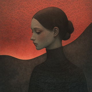 Orange Sirocco style, Midjourney V6.1: photographic portrait of female protagonist
