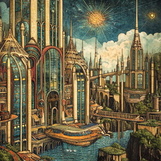Luminook style, Midjourney V6.1: megacity with futuristic bioarchitecture