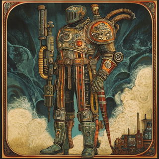 Luminook style, Midjourney V6.1: concept art character design of retropunk steam knight