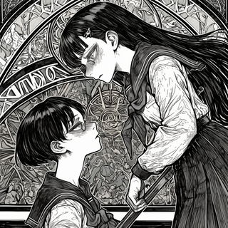Luminook style, Midjourney V6.1: black-and-white manga comic strip