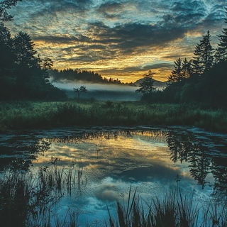 Luminook style, Midjourney V6.1: realistic landscape photograph of quiet dawn