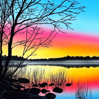 Mosaic Stagecraft style, Midjourney V6.1: realistic landscape photograph of quiet dawn