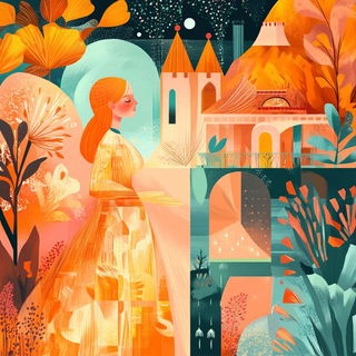Portal Fibers style, Midjourney V6.1: retro fairy-tale illustration