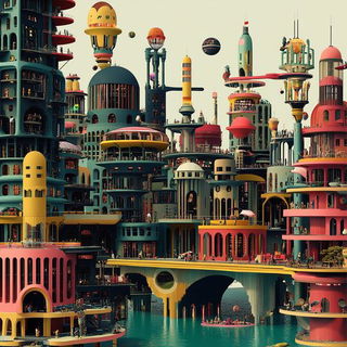Prismbark style, Midjourney V6.1: megacity with futuristic bioarchitecture