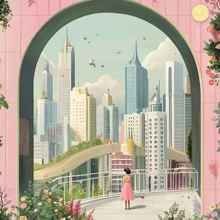 Risofern style, Midjourney V6.1: megacity with futuristic bioarchitecture