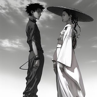 Photocollage Gearpunk style, Midjourney V6.1: black-and-white manga comic strip