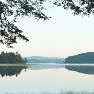Iridescapes style, Midjourney V6.1: realistic landscape photograph of quiet dawn
