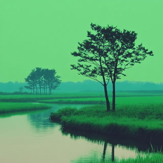 Inkmariner style, Midjourney V6.1: realistic landscape photograph of quiet dawn