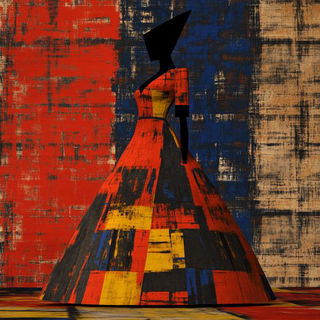 Orbiscarp style, Midjourney V6.1: haute-couture fashion outfit