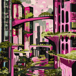 Coralink Carnivalesque style, Midjourney V6.1: megacity with futuristic bioarchitecture
