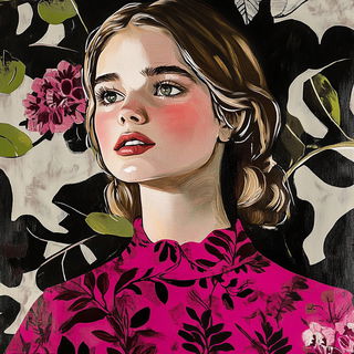 Coralink Carnivalesque style, Midjourney V6.1: photographic portrait of female protagonist