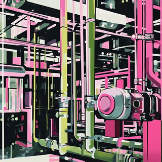 Coralink Carnivalesque style, Midjourney V6.1: technical infrastructure blueprint schematics
