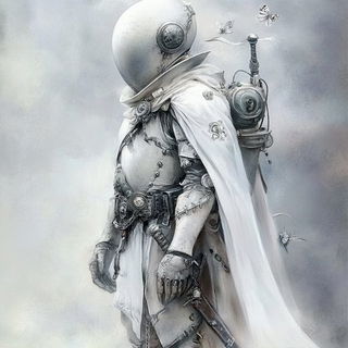 Chiaroscuro Horseplay style, Midjourney V6.1: concept art character design of retropunk steam knight