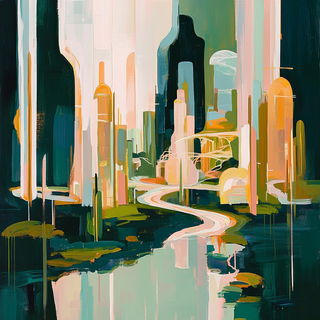 Pyrite Cataract style, Midjourney V6.1: megacity with futuristic bioarchitecture