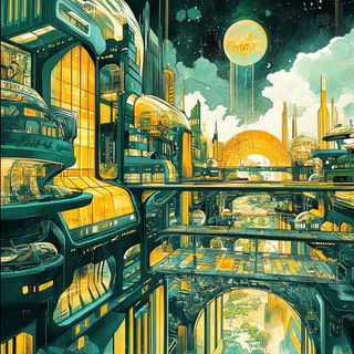 Gradient Loom Theory style, Midjourney V6.1: megacity with futuristic bioarchitecture