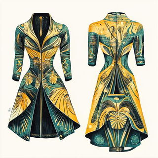 Gradient Loom Theory style, Midjourney V6.1: haute-couture fashion outfit