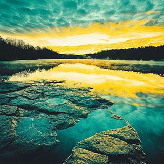 Gradient Loom Theory style, Midjourney V6.1: realistic landscape photograph of quiet dawn