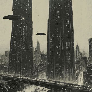 Nacre Vow style, Midjourney V6.1: megacity with futuristic bioarchitecture