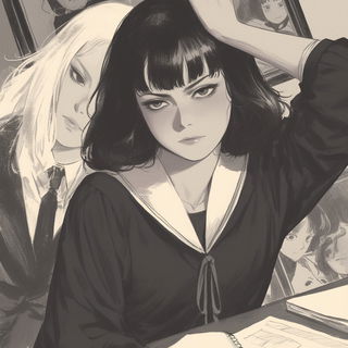 Nacre Vow style, Midjourney V6.1: black-and-white manga comic strip