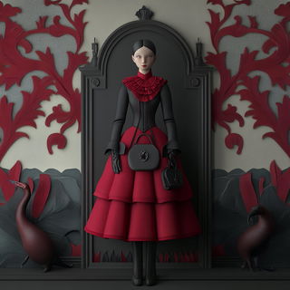 Basaltflare Stratigraphy style, Midjourney V6.1: haute-couture fashion outfit