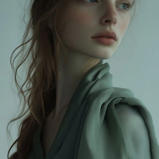 Folkbrute Theatrics style, Midjourney V6.1: photographic portrait of female protagonist