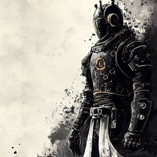 Woodland Cinemanga style, Midjourney V6.1: concept art character design of retropunk steam knight